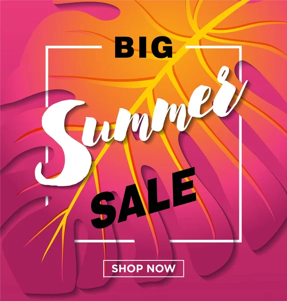 Summer Sale Design Exotic Palm Leaves Typography Letter Exotic Phylodendron — Image vectorielle