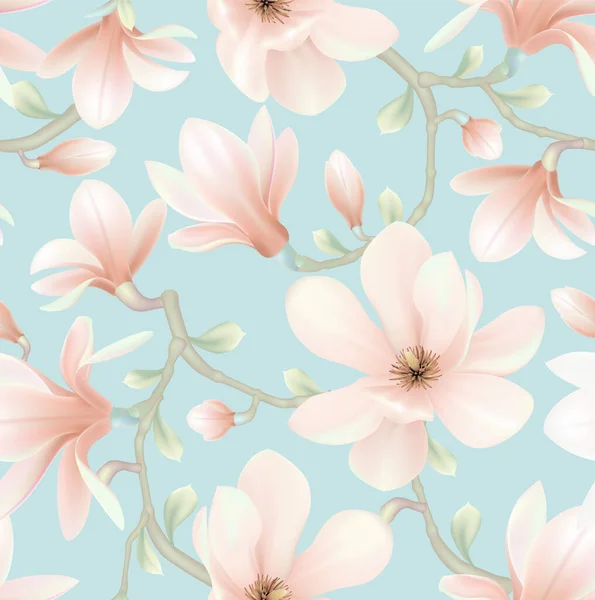 Nahtloses Blumenmuster Magnolienblüten Und Blätter Hintergrund Geometrie Exotisches Vektordesign Textur — Stockvektor