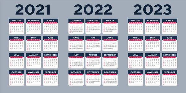 Modelo Calendário Simples Para 2021 2022 2023 — Vetor de Stock