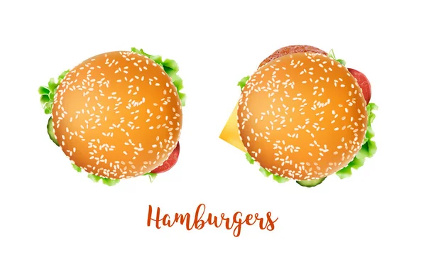 Vektor Ízletes Burger Elszigetelt Fehér Háttérrel Felülnézet — Stock Vector