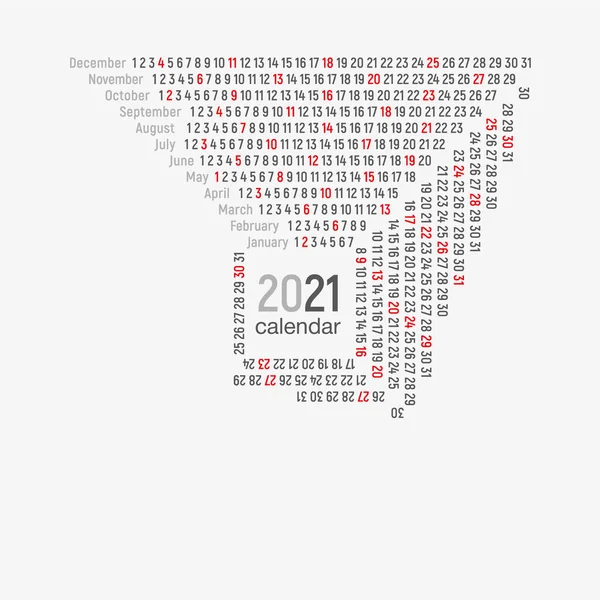 Calendário Quadrado Redondo 2021 Fundo Cinza Ilustração Vetorial — Vetor de Stock