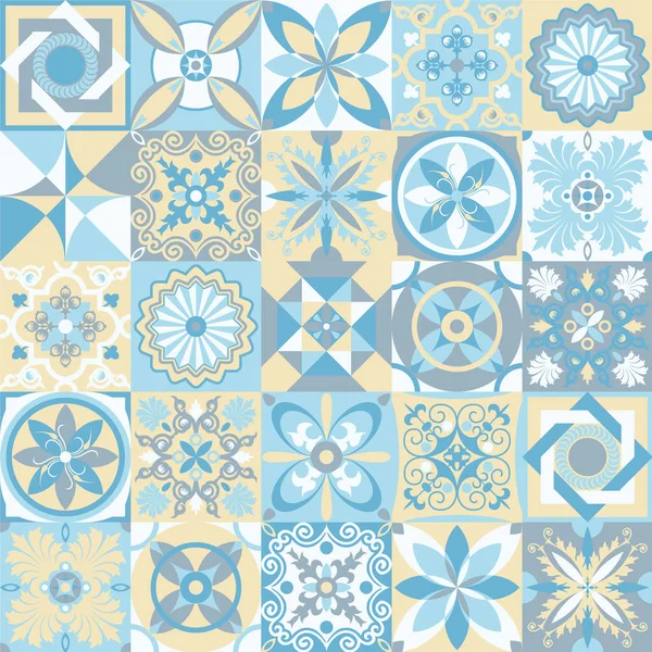 摩洛哥模式 装饰瓷砖质感印花马赛克东方图案与蓝色装饰阿拉伯 传统阿拉伯和印度陶器瓷制无缝花纹面料壁内布线套 — 图库矢量图片