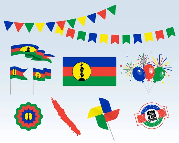 Nationale Feestdag Independence Day Nieuw Caledonië Set Vector Design Elementen — Stockvector