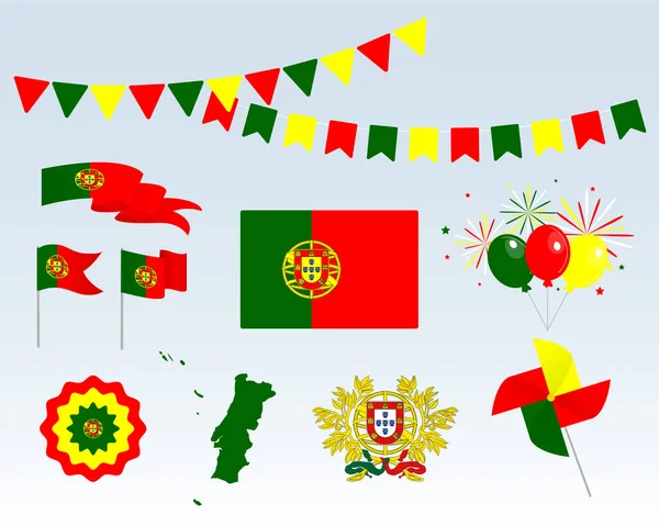 Helgdag Portugals Självständighetsdag Uppsättning Vektorelement — Stock vektor