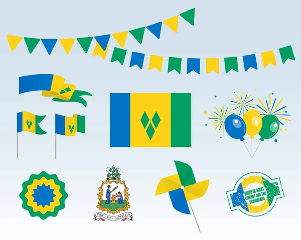 Fête Nationale Fête Indépendance Saint Vincent Les Grenadines Ensemble Éléments — Image vectorielle