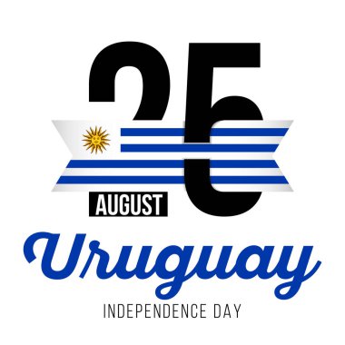 25 Ağustos 'u, Uruguay' ın Bağımsızlık Günü 'nü ve Uruguay bayrağının renklerini taşıyan metni kutluyoruz. Vektör illüstrasyonu