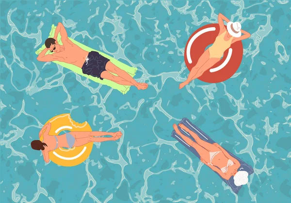 Sahildeki en iyi manzara, havuz partisi, yaz suyu eğlencesi, birçok insanın olduğu sahne, karakterler, kızlar, erkekler. Vektör pankartı, poster tasarımı.