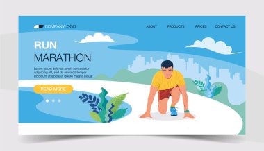 Sağlıklı Yaşam Tarzı İnsanların İniş Sayfası Şablonu. Spor ve Rekreasyon Konsepti web sitesi ya da web sayfası için Park 'ta atletlik yapmaya başladı. Vektör illüstrasyonu