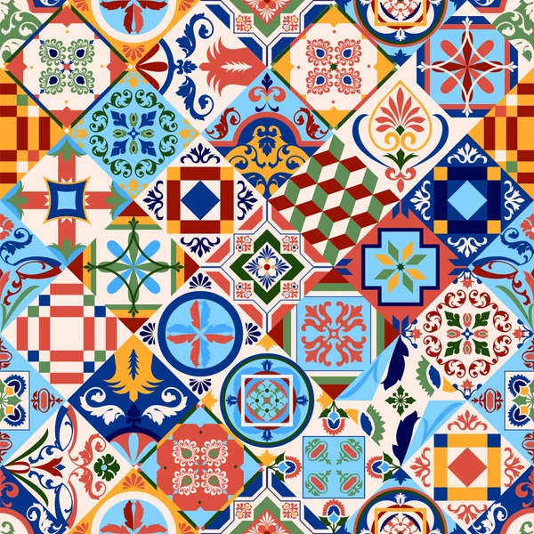 Azulejos Portugal 土耳其装饰 摩洛哥瓷砖马赛克 陶瓷餐具 民间印刷品 西班牙陶器 族裔背景 地中海无缝壁纸 — 图库矢量图片