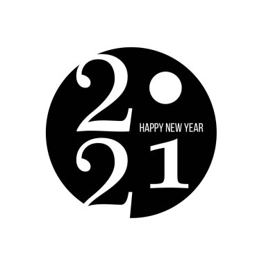 Mutlu yıllar 2021 şablonu. Pankart, tebrik kartı, broşür ya da baskı için tasarım. Vektör çizimi. Beyaz arkaplanda izole.