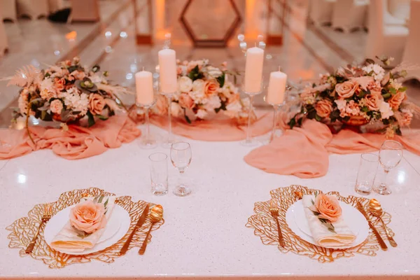 Maravilhosamente Decorado Romanticamente Mesa Para Evento Especial Decoração Para Celebração — Fotografia de Stock