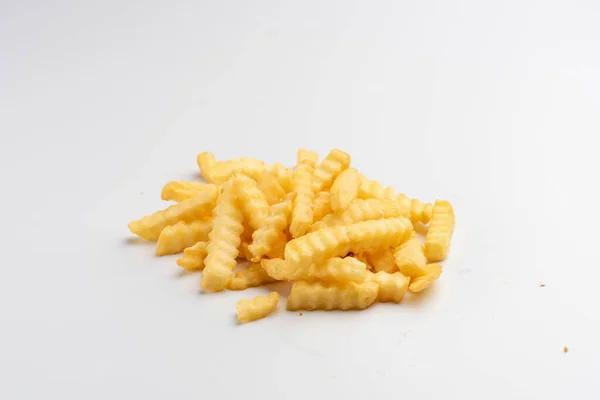 Crinkle Fries White Background Portion Fries Potato Menu Isolated — Stock Photo, Image