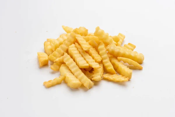 Crinkle Friet Witte Achtergrond Portie Friet Aardappel Menu Geïsoleerd — Stockfoto