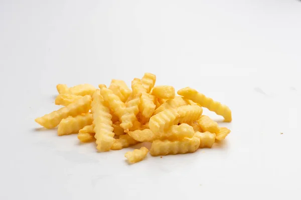 Crinkle Fries White Background Portion Fries Potato Menu Isolated — Stock Photo, Image