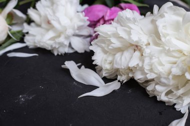 Siyah arka plan üzerine Peonies buket