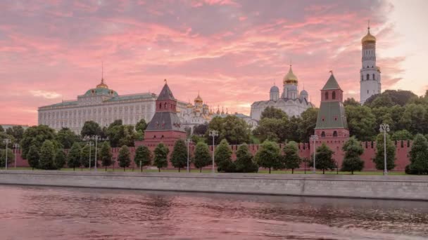 Moskva Kreml Embankment Och Moskva River Vid Solnedgången Rysslands Arkitektur — Stockvideo