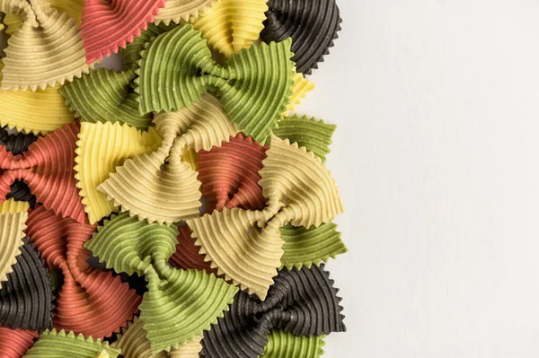 Colored Bow Tie Pasta Closeup Multiple Farfalle White Background — Stock Photo, Image