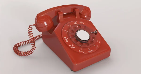 Czerwony Kolor Vintage Telefon Obrotowy Szarym Tle Rotary Dial Wired — Zdjęcie stockowe