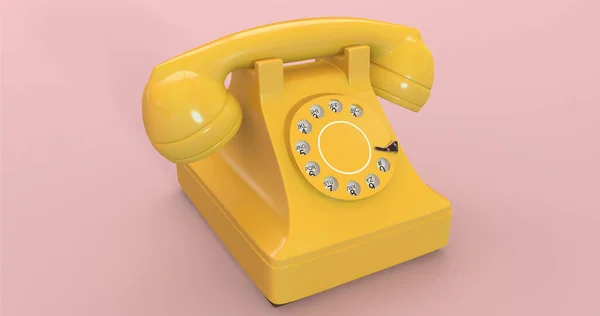 Gele Kleur Vintage Roterende Telefoon Perzik Achtergrond Draaiknop Oude Telefoon — Stockfoto