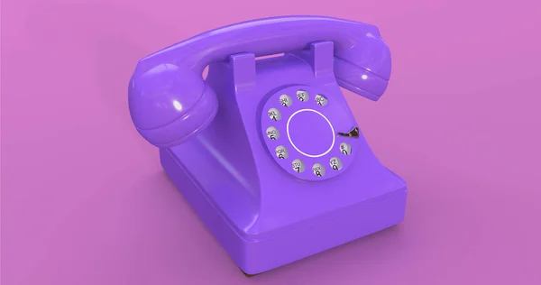 Фиолетовый Цвет Винтажный Роторный Телефон Розовом Фоне Включая Ротари Наборный Стоковое Фото