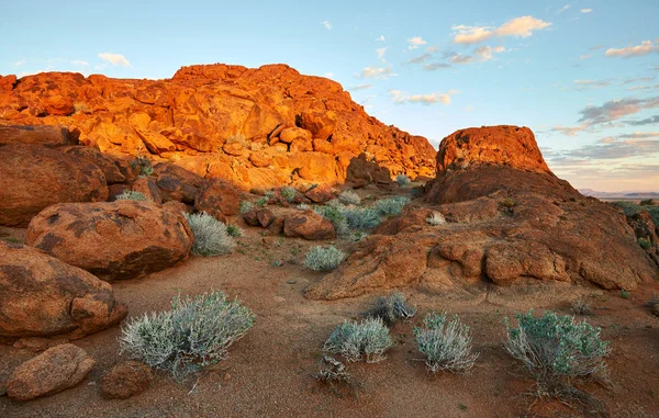 Paysage Namibien Coucher Soleil Avec Grandes Roches Rouges — Photo