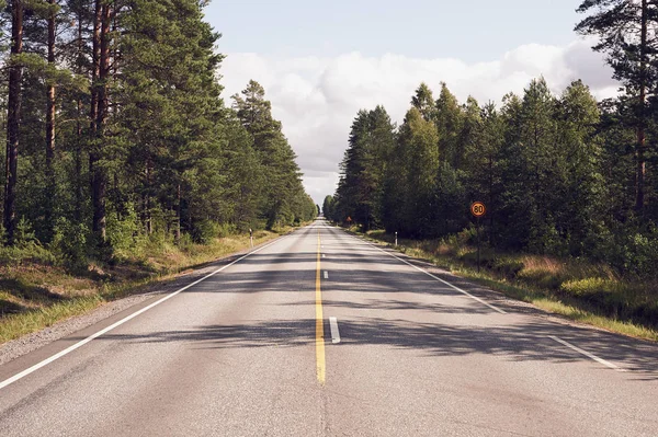 Väg i finska Taiga, filmstil. — Stockfoto