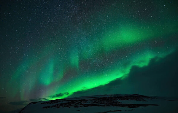 Beautiful Northern Lights green photographed in Iceland in February