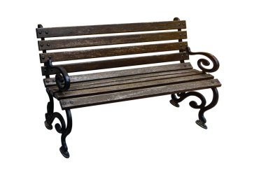 Beyaz arka plan üzerinde izole uzun ahşap sandalye.
