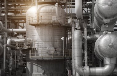 Petrol rafineri tesisi formu Sanayi Bölgesi güneş ışığı ile endüstriyel manzaraya