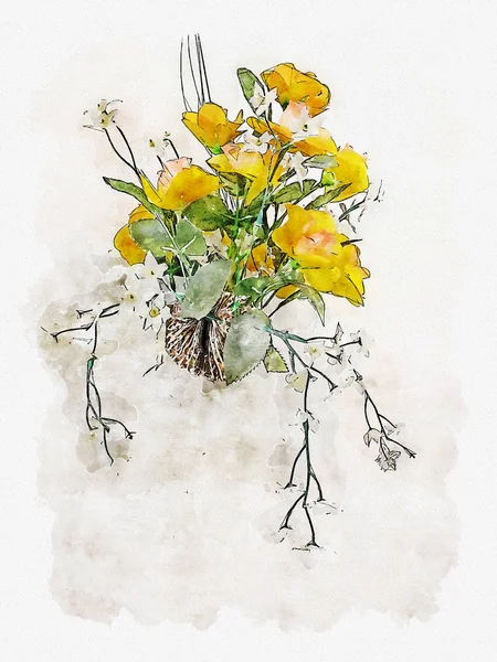 黄色の花を水彩画のイラスト — ストック写真