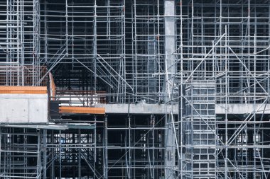 Steel structure In the construction site is under construction.