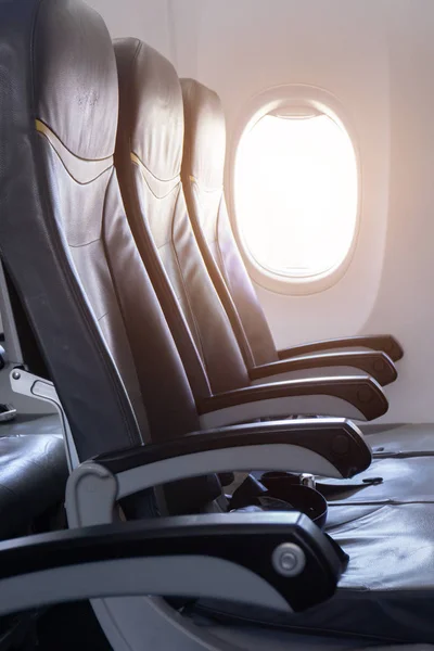 Side view of empty airplane seat In the airplane before take off — Stock Photo, Image
