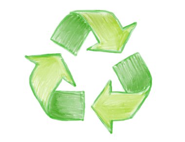 El çizimi Sketch geri dönüşüm simgesi ekolojik tasarım kavramı için beyaz arkaplanda izole edilmiş. 