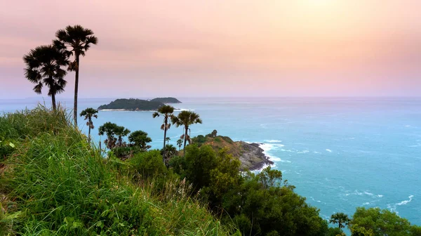 Vista Panorámica Promthep Cape Viewpoint Por Noche Atardecer Phuket Tailandia —  Fotos de Stock