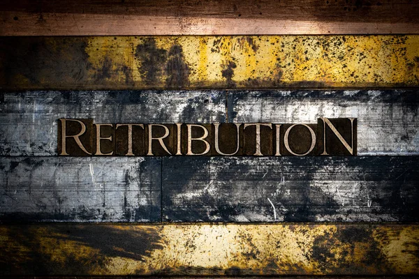 Photo Real Authentic Typeset Letters Forming Retribution Text Vintage Textured — Stock Photo, Image