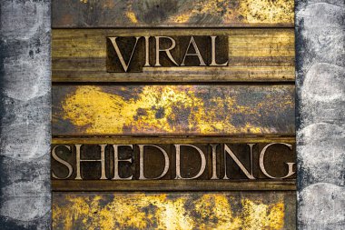 Viral Shedding text formed with real authentic typeset letters on vintage textured silver grunge copper and gold background clipart