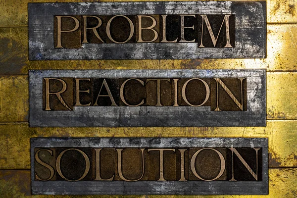 Problem Reaction Solution Text Message Textured Grunge Copper Vintage Gold — Stock Photo, Image
