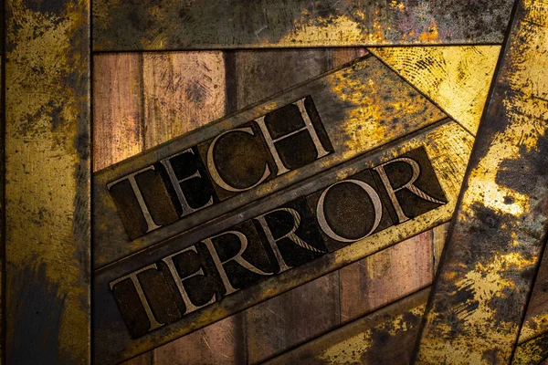 Mensaje Texto Tech Terror Con Signo Confirmación Verde Fondo Cobre — Foto de Stock