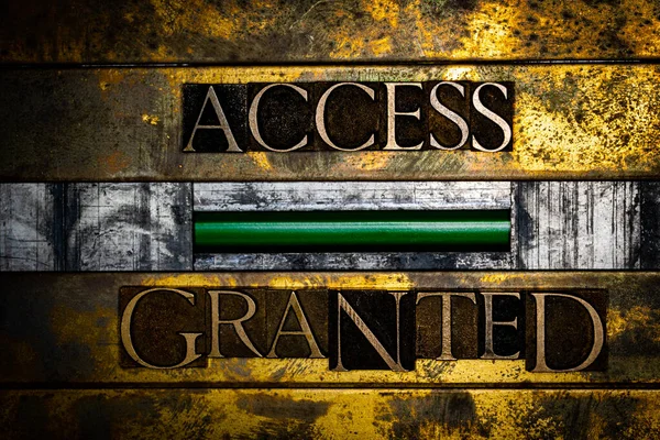 Acces Granted Text Message Green Confirmation Sign Vintage Texturált Grunge — Stock Fotó
