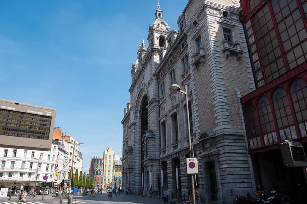 stock image Antwerp, Belgium, August 16, 2020, The side entrance of the historic central station building