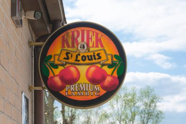 Sint Gillis Waas, Belgium, April 14, 2020, The Logo of kriek st louis, a well-known Belgian beer based on cherry fruits clipart