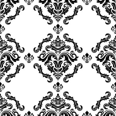 Klasik kusursuz vektör deseni. Damask oryantasyon süsü. Klasik klasik siyah beyaz arka plan. Kumaş, duvar kağıdı ve ambalaj için doğu süsü
