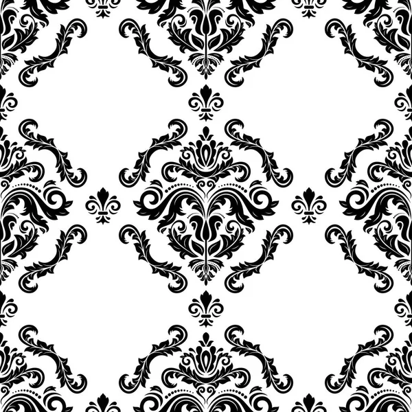 Klasik kusursuz vektör deseni. Damask oryantasyon süsü. Klasik klasik siyah beyaz arka plan. Kumaş, duvar kağıdı ve ambalaj için doğu süsü