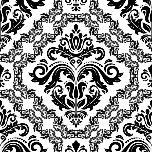 Classic Seamless Vector Pattern Damask Orient Black White Ornament Classic — Stock Vector