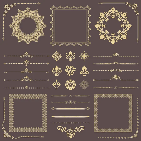 Conjunto Vintage de elementos horizontales, cuadrados y redondos vectoriales — Vector de stock