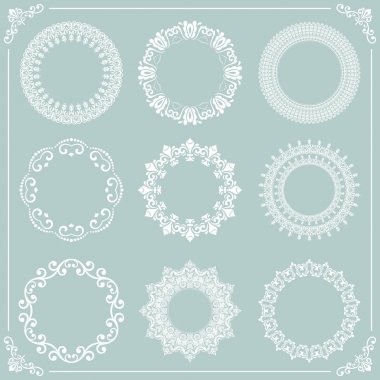 Vektör Yuvarlak Elementlerinin Vintage Kümesi