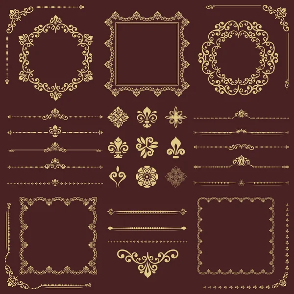 Vintage Set of Vector Horizontal, Square and Round Elements — Stock Vector