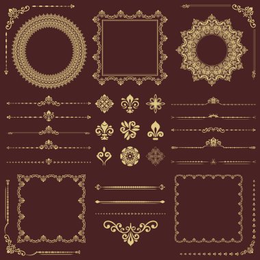 Vector Yatay, Kare ve Yuvarlak Elementlerin Vintage Kümesi
