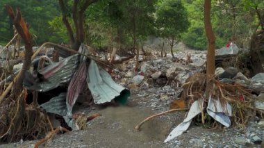 September20th2025 Dehradun Uttarakhand, India. Flash flood from Rispana River hits village farms and homes in Rajpur, Dehradun, Uttarakhand hills. Aftermath of floods. Scattered debris.