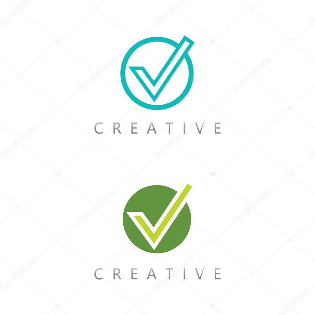 Business checkmark vector logo design with abstract minimalist creative concept